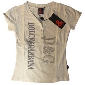 Dolce & Gabbana D&G White T-Shirt Vintage Y2K Women's Size S - EXCELLENT